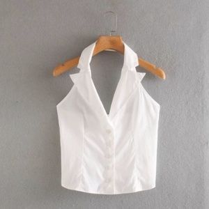 White Open Back Halter Top